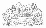 Coloring Lake House Forest Near Illustration Book sketch template