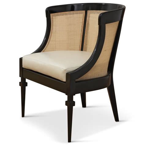 heaton hollywood regency black wood cane leather side chair