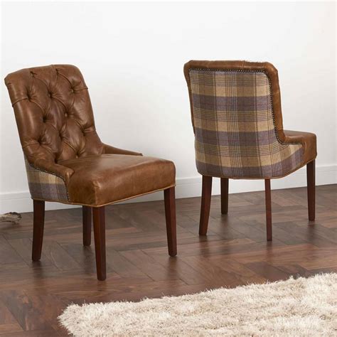vintage leather  tweed button  dining chair   orchard