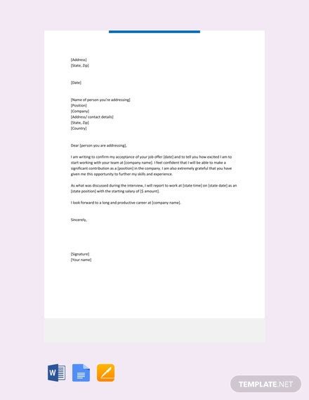 employment acceptance letter template   letters