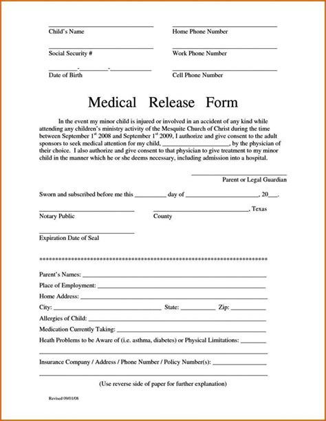 medical release form template  children sampletemplatess