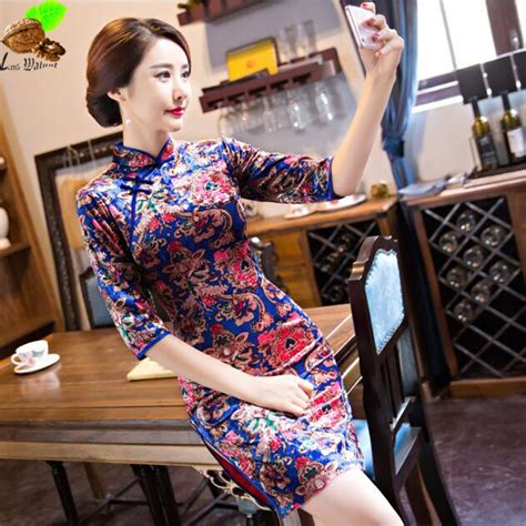 chinese women s satin cheongsam short velvet silk qipao dress women