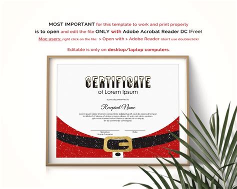 editable santa certificate template holiday certificates etsy