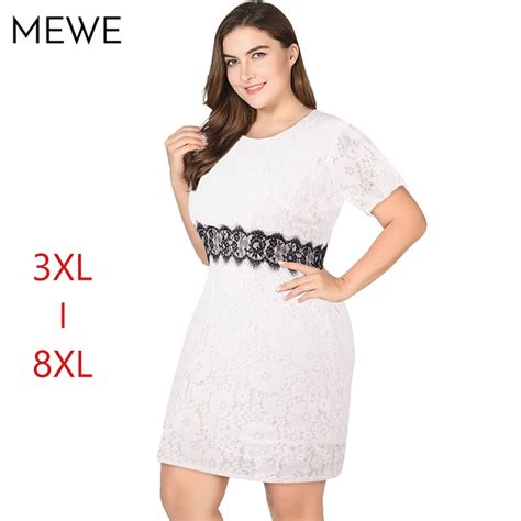 women summer dress plus size white lace dress 4xl 5xl 6xl short sleeve