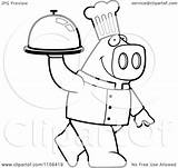 Chef Pig Carrying Platter Clipart Cartoon Outlined Coloring Vector Thoman Cory Royalty sketch template