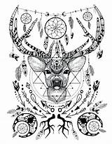Coloring Pages Deer Adult Spirit Animal Animals Adults Printable Book Antler Books Native American Mandala Etsy Colouring Color Crystal Print sketch template