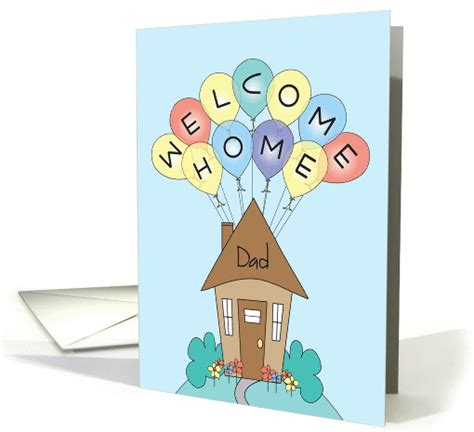 welcome home dad colorful balloons and cottage card 1378062