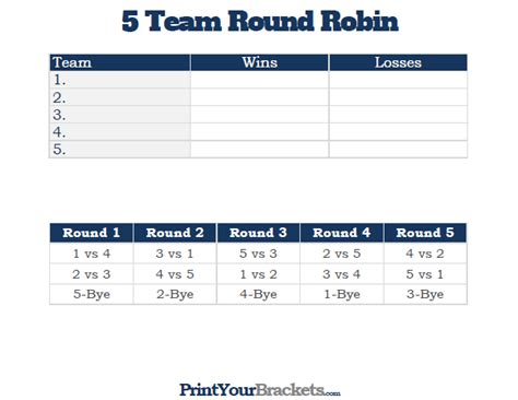 team  robin printable tournament bracket