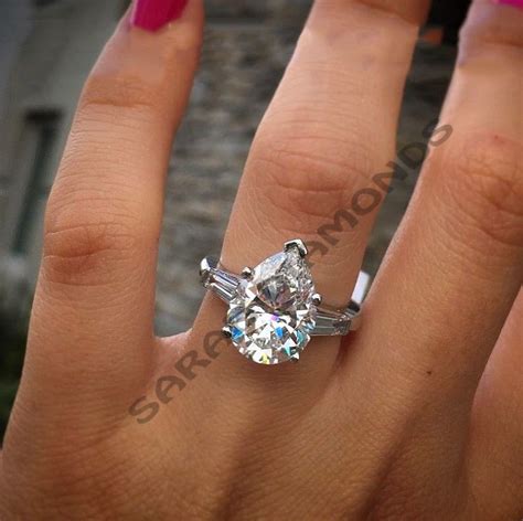 Pear Diamond With Baguette 14k White Gold Over 3 5ct Engagement Wedding