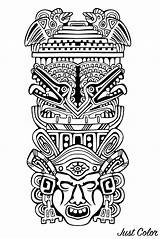Coloring Totem Aztec Mayan Inca Pages Incas Mayans Adult Aztecs Inspiration Printable Masks Adults Chicano Tattoo Inspired Maya Pole Kids sketch template