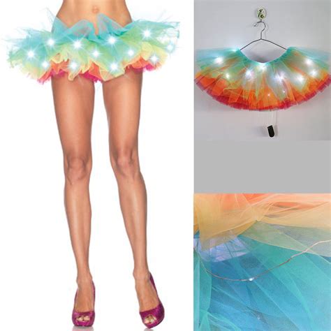led light up neon rainbow tutu fancy dress party costume adult skirt