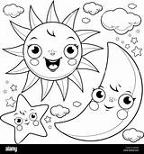 Mond Sterne Sonne Malvorlagen Coloring Erwachsenen Vektor Einladung Karte sketch template