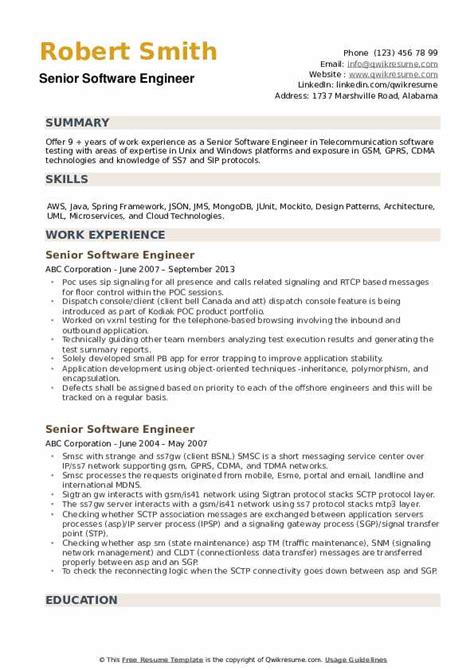 senior software engineer resume samples qwikresume
