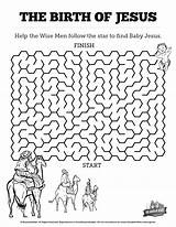 Bible Jesus Birth Kids Mazes Activity Christmas Sunday School Activities Lessons Maze Children Worksheet Crafts Lesson Church Epiphany Worksheets Games sketch template
