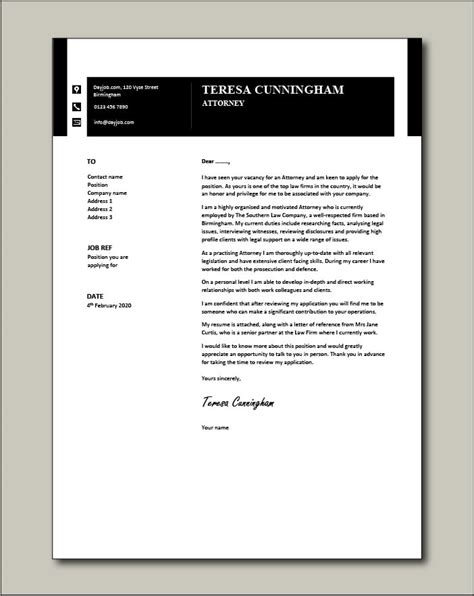 attorney cover letter sample  legal work history academic cv