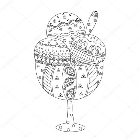 coloring book page ice cream zentangle style handdrawn vector