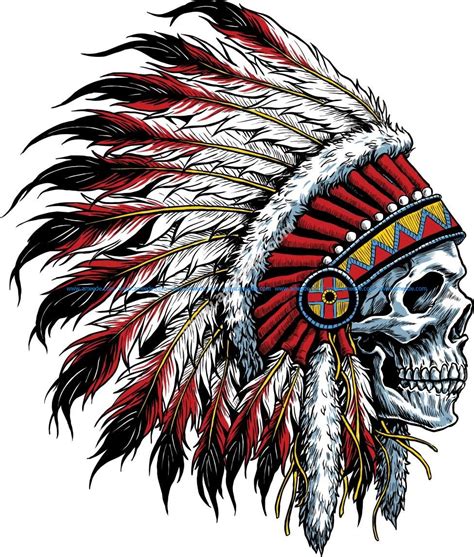 sugar skull  indian headdress tattoo  vector