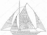 Vela Velero Sailing Adulti Zentangle Barco Vettore Coloritura Ilustración sketch template