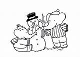 Babar Coloring Cartoon Pages Kids Snowman Making Printable sketch template