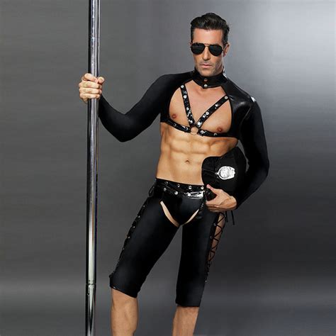 mens sexy flirting black police uniform temptation passion cosplay club