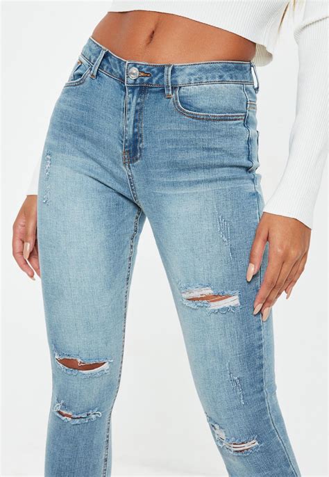 tall blue sinner high waisted authentic ripped skinny jeans missguided