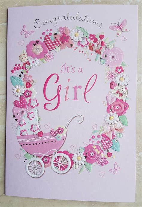 baby girl card  embossed   girl design ebay