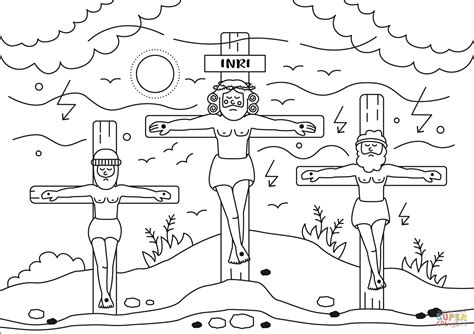 crucifixion  christ jesus   cross   thieves coloring page