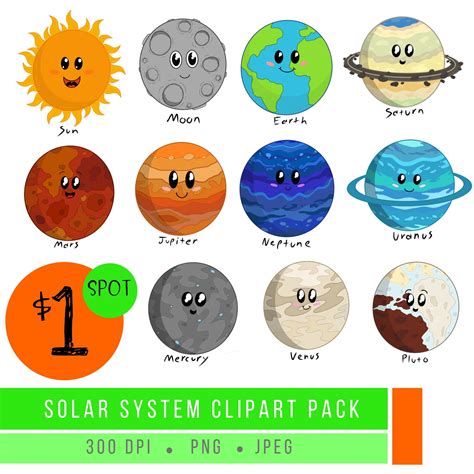 solar system clipart commercial  planets clip art cute etsy