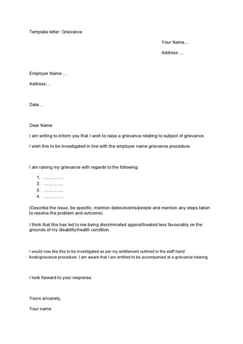 formal grievance letter templates examples