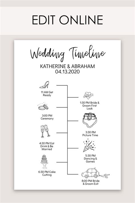 editable wedding timeline template