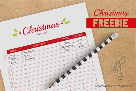 printable christmas gift list  party design