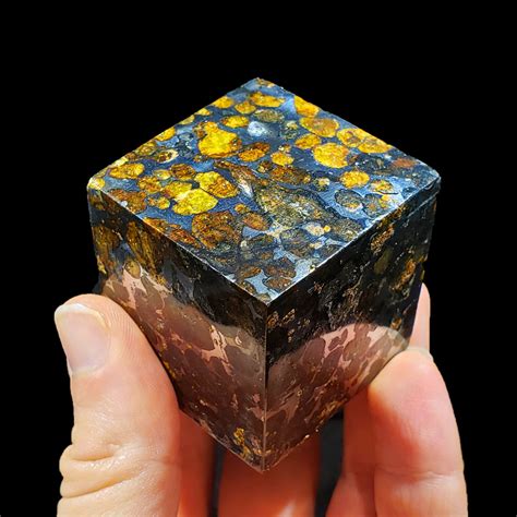 pallasite meteorite cube aw meteorites touch  modern