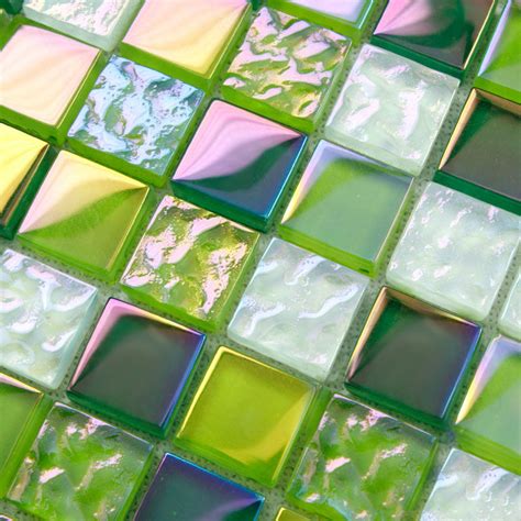 Stained Glass Mosaic Tiles Green Crystal Glass Tile Backsplash 2219