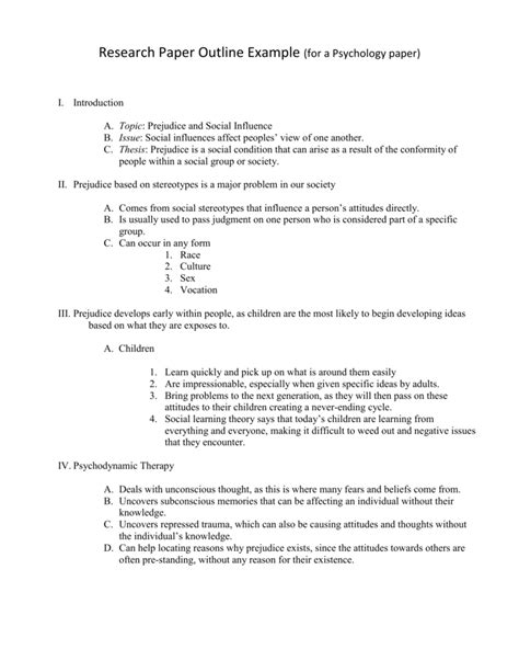 research paper outline    psychology paper