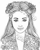 Coloring Pages Girl People Smiling Girls Colouring Portrait Pretty Etsy Smile Cartoon Drawing Sold Books sketch template