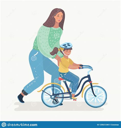 mother teaching girl to ride the bike stock vector