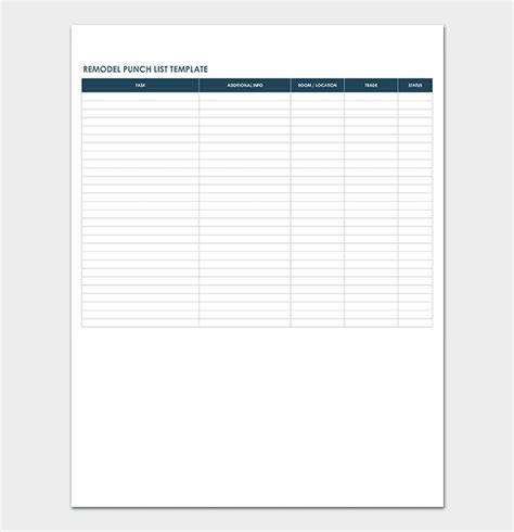 remodel punch list template