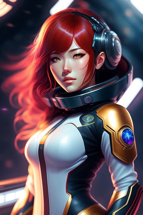 Lexica Realistic Sci Fi Anime Female With Ruby Hair In A Space