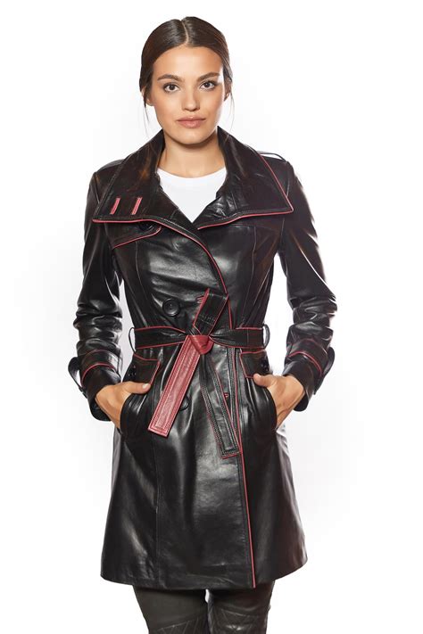 Womens Real Leather Black Long Coat Fashion Jacket Online