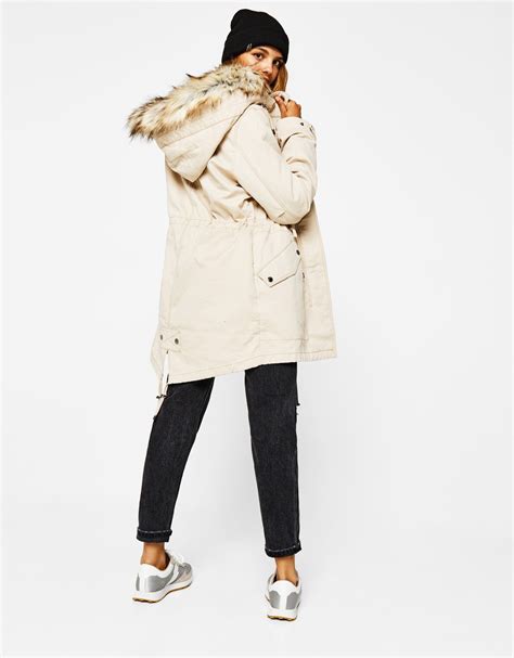 parka  removable faux fur lining discover     items  bershka