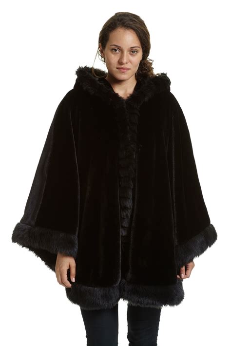 leathercoatsetc faux fur hooded cape