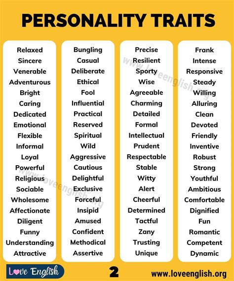 personality traits  english adjectives  describe personality