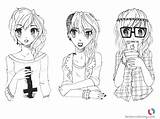 Coloring Hipster Pages Three Girls Printable Kids sketch template