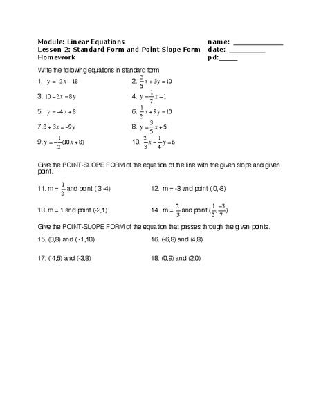 linear equations worksheet   grade lesson planet