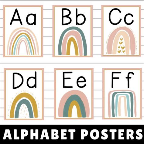 boho rainbow classroom decor   alphabet poster boho rainbow