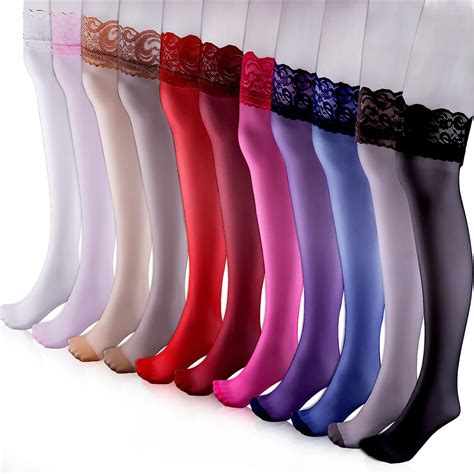 Duufin 11 Pairs Thigh High Stockings Lace Thigh High Socks Top Lace