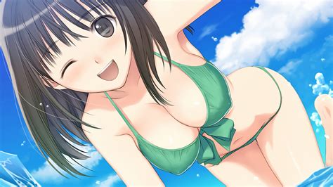 bikini brown eyes brown hair fault saeki ai swimsuit taka