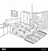 Bedroom Coloring Vector Adult Book Illustration Element Drawn Hand Pages Alamy Layout Interior Furniture House Girl Template Vectors sketch template