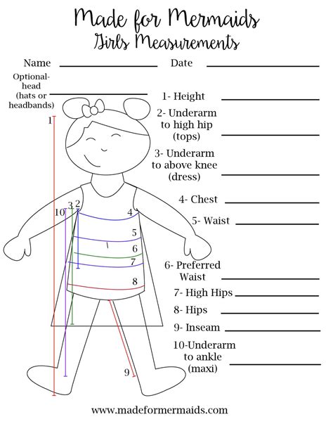 printable blank measurement chart  adults youth