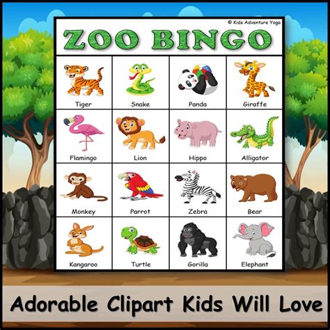 zoo animals bingo game  kids yoga poses included  etsy